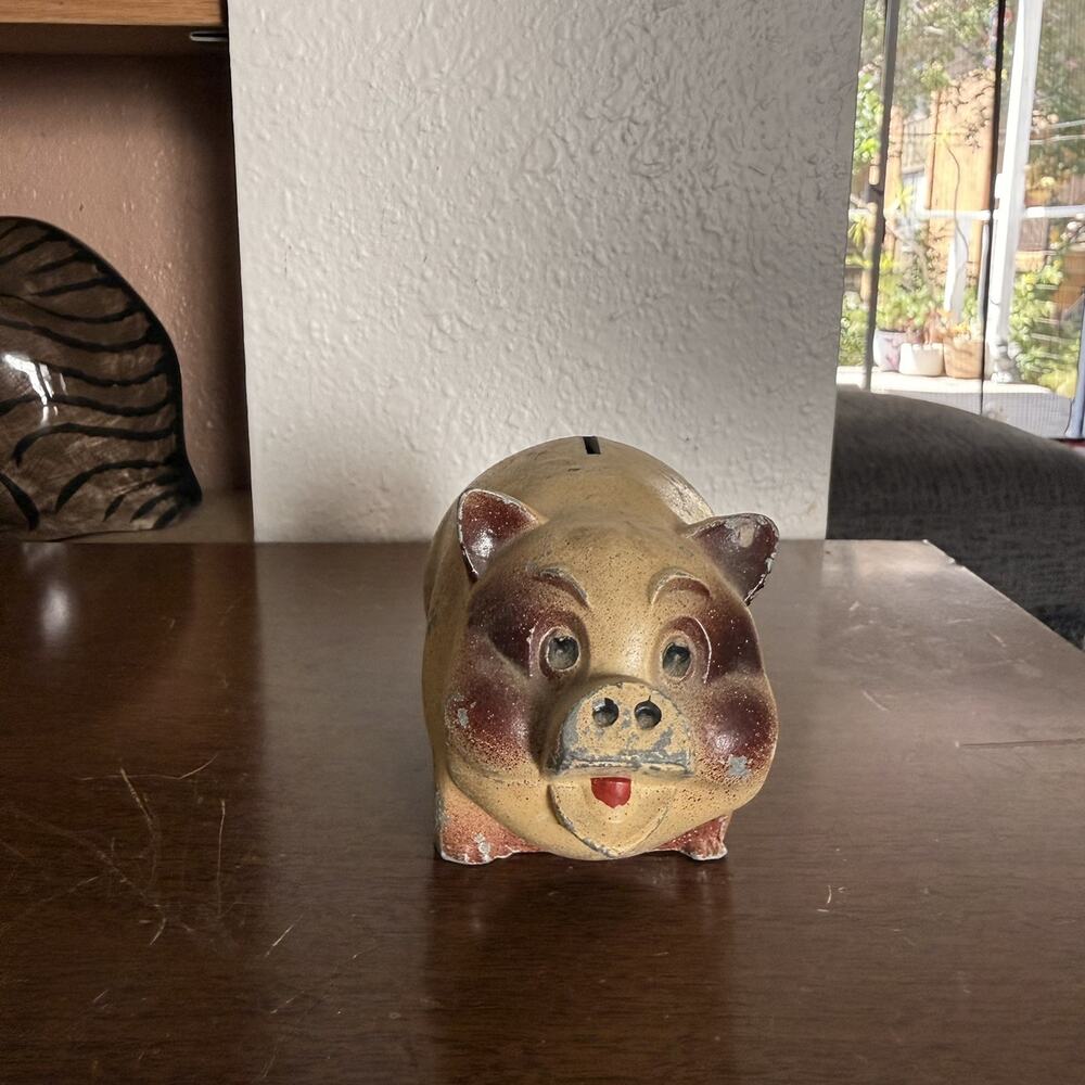 OLD ANTIQUE CAST METAL PIGGY BANK ORIGINAL PAINT FIRST FEDERAL SAVINGS